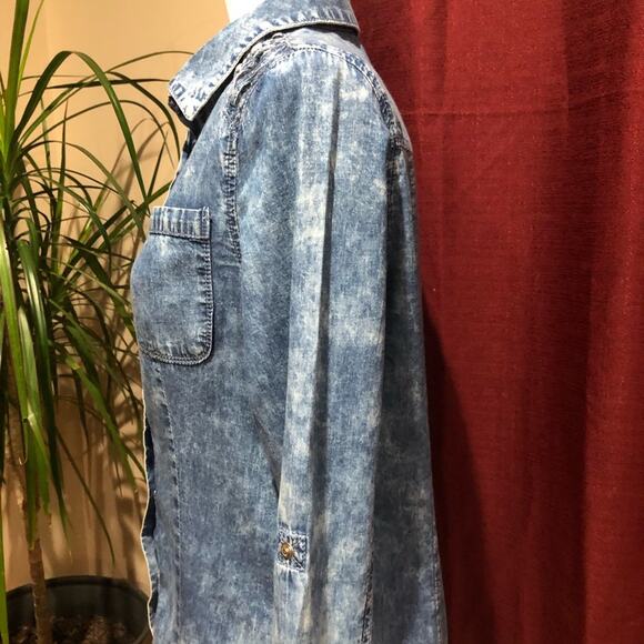 Chambray Denim Snap Front Western Blouse Top Shirt Size Large Juniors - Picture 6 of 15